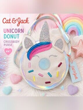 Cat & Jack Unicorn Donut Crossbody Purse Holographic Glitter Girls Bag NWT